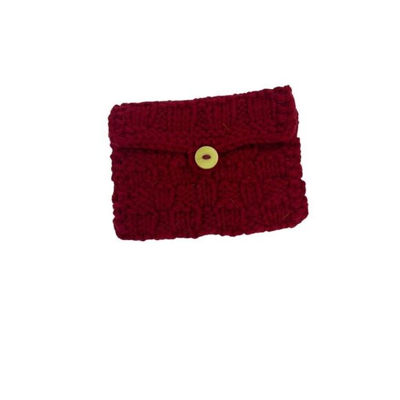 Handmade Crochet Knit Purse Set Red & Pink Yarn Button Shoulder Bag & Coin Pouch - Picture 2 of 11